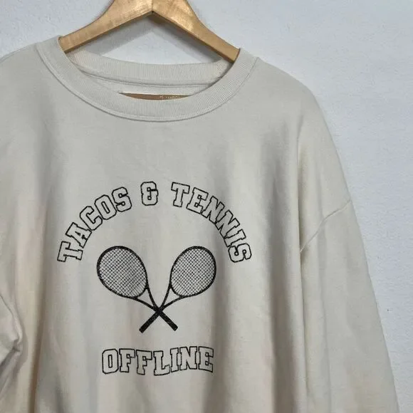 Aerie Offline Tacos & Tennis Throw-Back Fleece Crew Neck Sweatshirt Size Medium - Picture 7 of 10